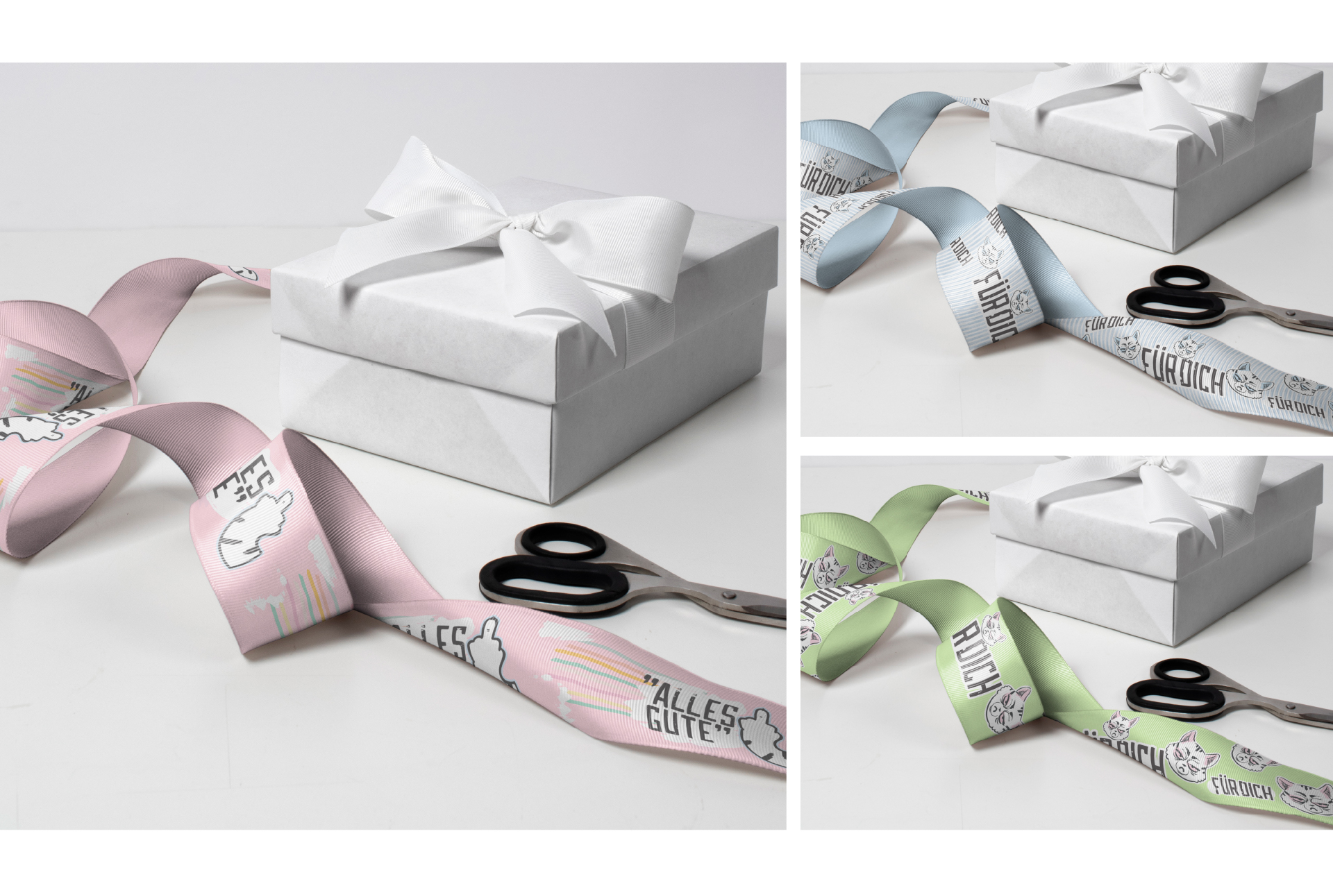 Geschenkband "Miesekatze", 3m x 1,6cm, 3 Designs, im Display