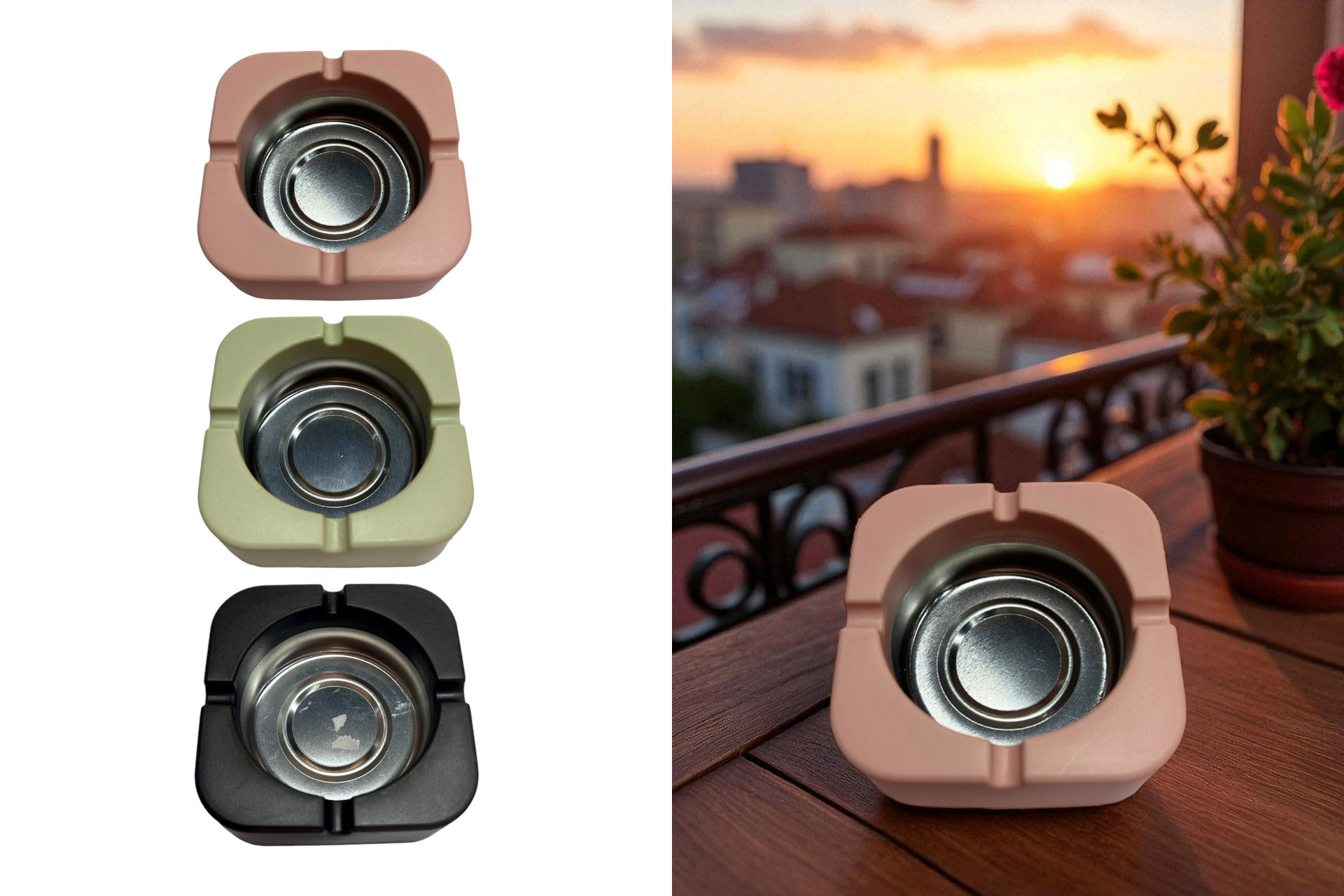 Aschenbecher, 9,5x9,5x3,5cm, 3 Farben